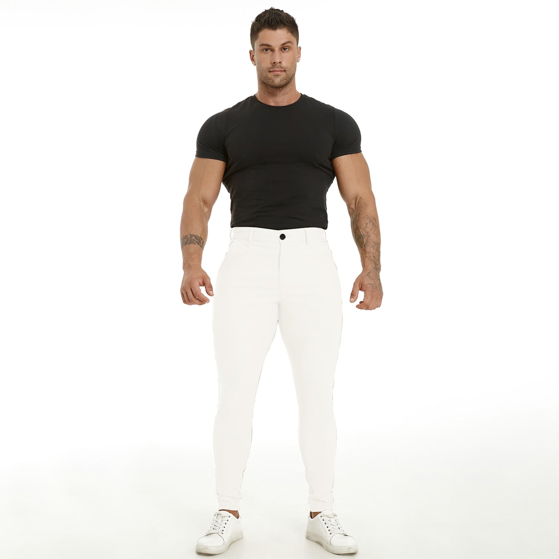 white pants for men slim fit stretchy