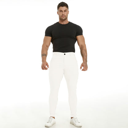 white pants for men slim fit stretchy