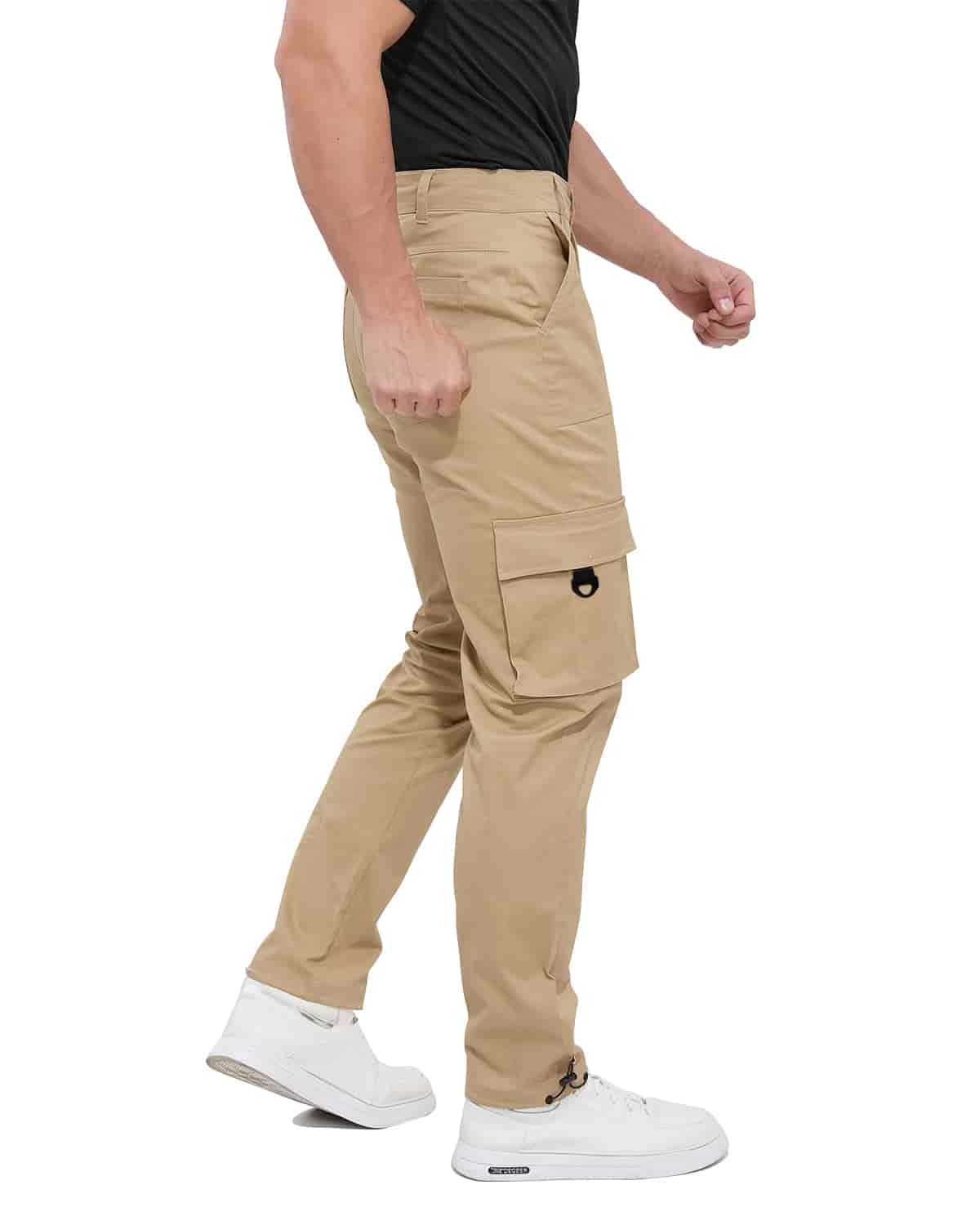 ALLELMS Mens Straight-Fit Stretch Khaki Cargo Pant with Multi Pockets