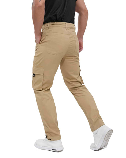 ALLELMS Mens Straight-Fit Stretch Khaki Cargo Pant with Multi Pockets