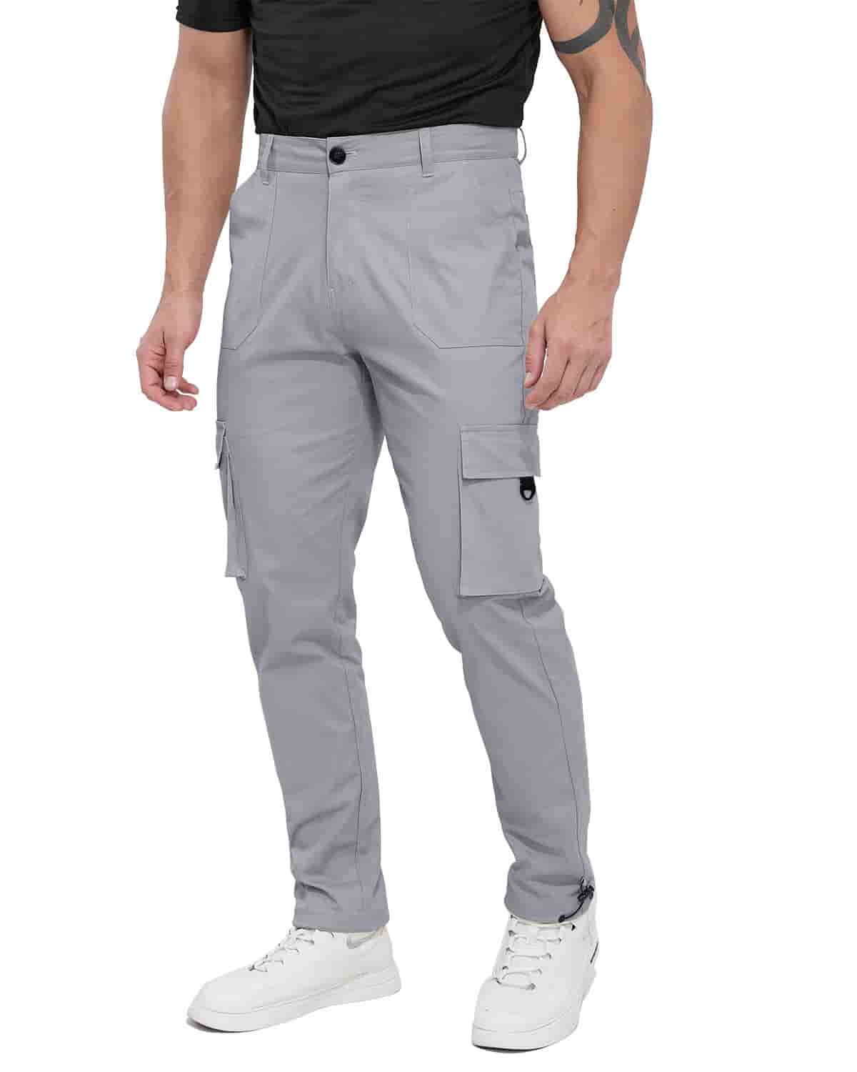 ALLELMS Mens Straight-Fit Stretch Grey Cargo Pant with Multi Pockets
