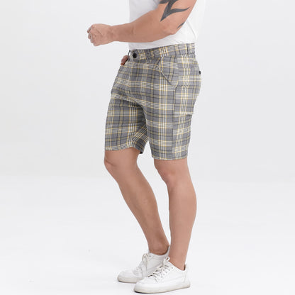 yellow plaid shorts de mezclilla para hombre slim fit stretch
