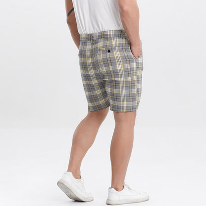 yellow plaid walking shorts for men slim fit stretch